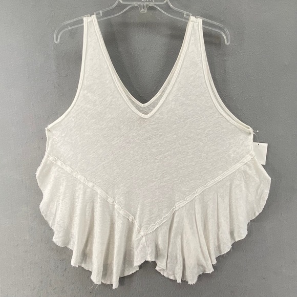 We The Free Tops - We The Free Rosie Tank Top Sz S Optic White Linen Blend Ruffle Hem V Neck